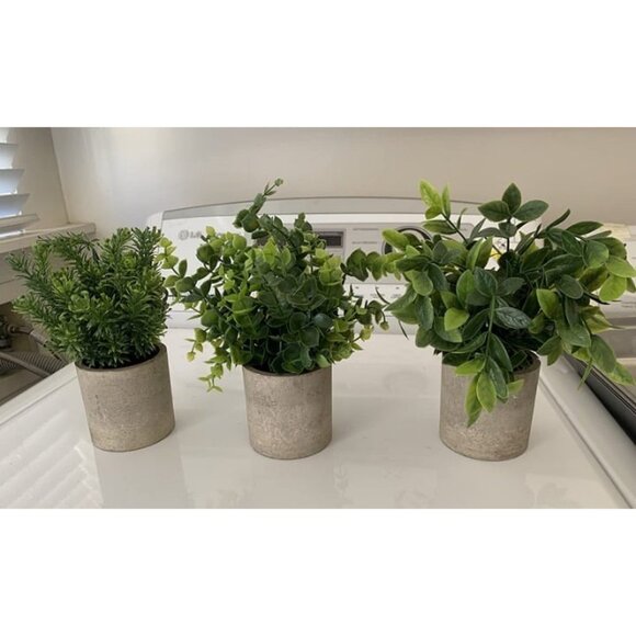 New 3 Pack Mini Potted Fake Plants Artificial Plastic Eucalyptus Plants - Picture 2 of 2